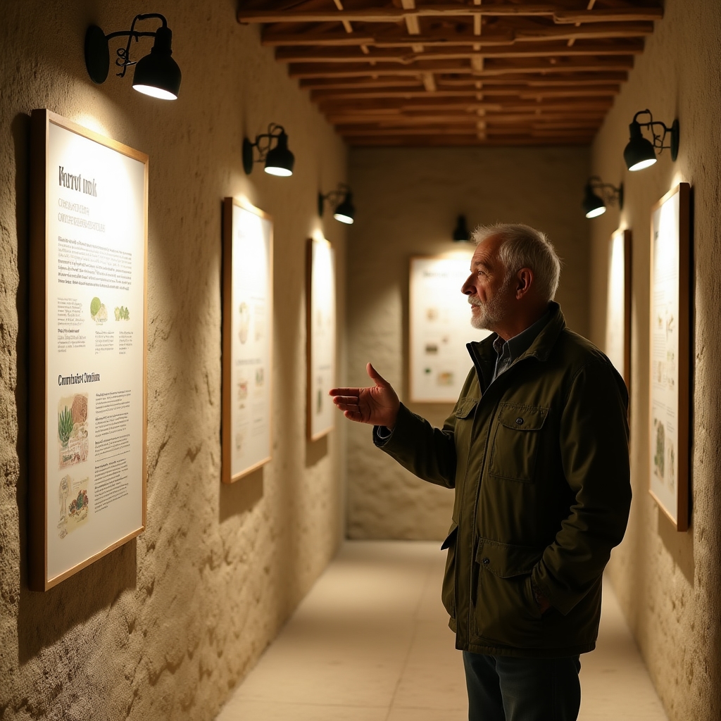 Progettazione del percorso di visita in un frantoio con pannelli illustrativi e segnaletica